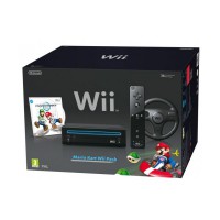 Nintendo Wii Black + Mario Kart + Wheel